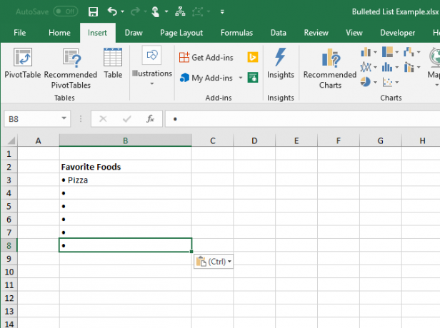 Copie y pegue una viñeta en otras celdas en Excel