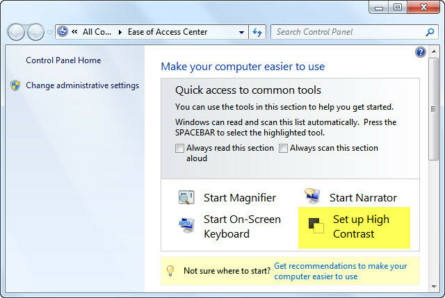 Facilidad de acceso: configuración de alto contraste